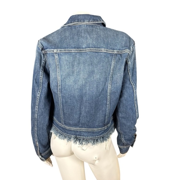 7 for all mankind women’s denim Jean jacket fringed cropped bottom size small - Picture 2 of 9